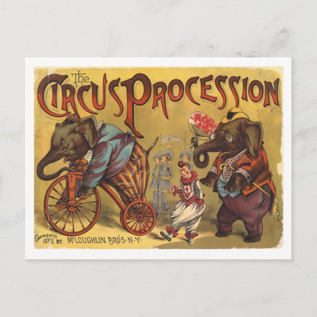 Vintage Elefanten Zirkusprozession Postkarte (Vorderseite)