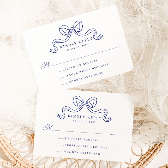 Vintage Elegance Antique Blue Bow Wedding RSVP Begleitkarte (Von Creator hochgeladen)