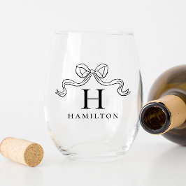 Vintage Elegance Black Bow Wedding Monogram Weinglas Ohne Stiel