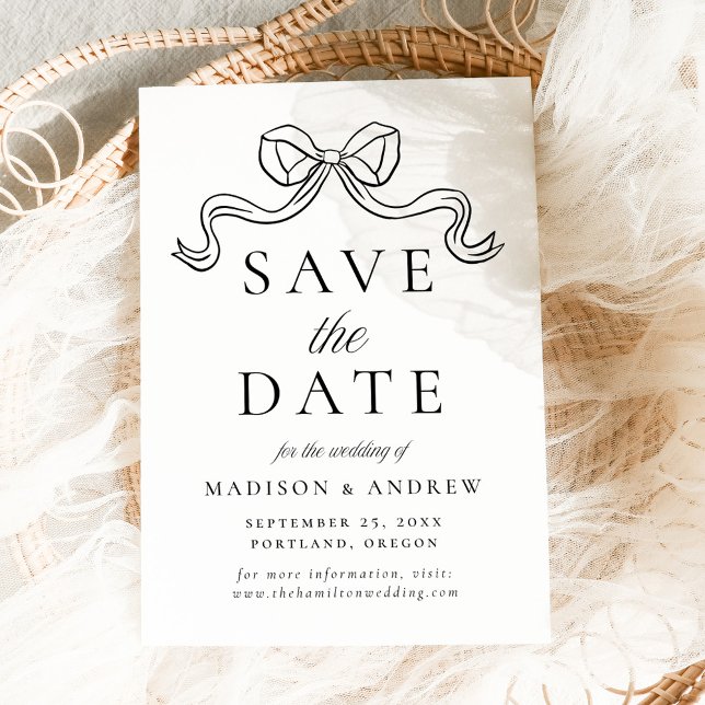 Vintage Elegance Black Bow Wedding Save The Date (Von Creator hochgeladen)