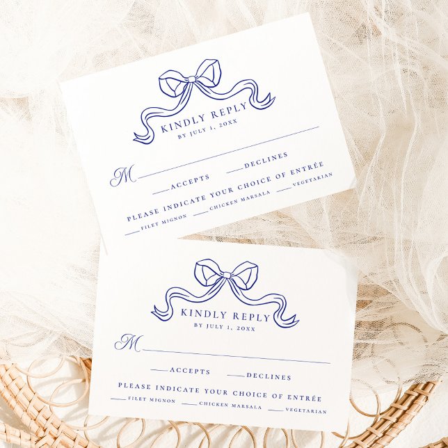 Vintage Elegance Blue Bow Wedding UAWG Begleitkarte (Von Creator hochgeladen)