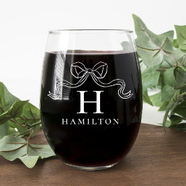 Vintage Elegance Bow Wedding Monogram Weinglas Ohne Stiel