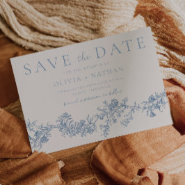 Vintage Elegance: Classic Blue Floral Wedding Save The Date