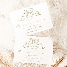 Vintage Elegance Gold Bow Wedding RSVP Begleitkarte