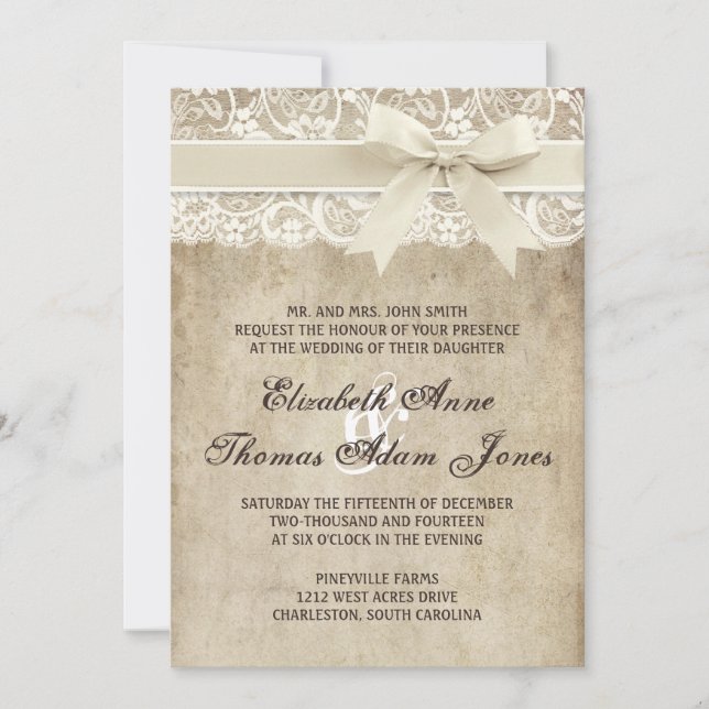 Vintage Elegance Ribbon auf Hochzeit Einladung (Vorderseite)