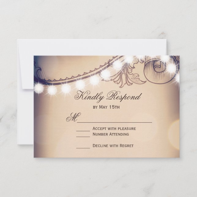 Vintage Elegance Rustic Lights Wedding RSVP Cards (Vorderseite)