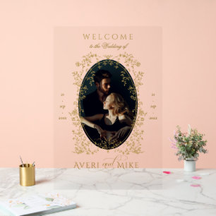 Vintage Elegange Gold Blume Foto Wedding Welcom Acrylschild
