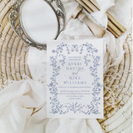 Vintage Eleganse Dusty Blue Flowers Frame Wedding Einladung