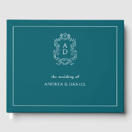 Vintage Elegant Blue With Border Wedding Gästebuch