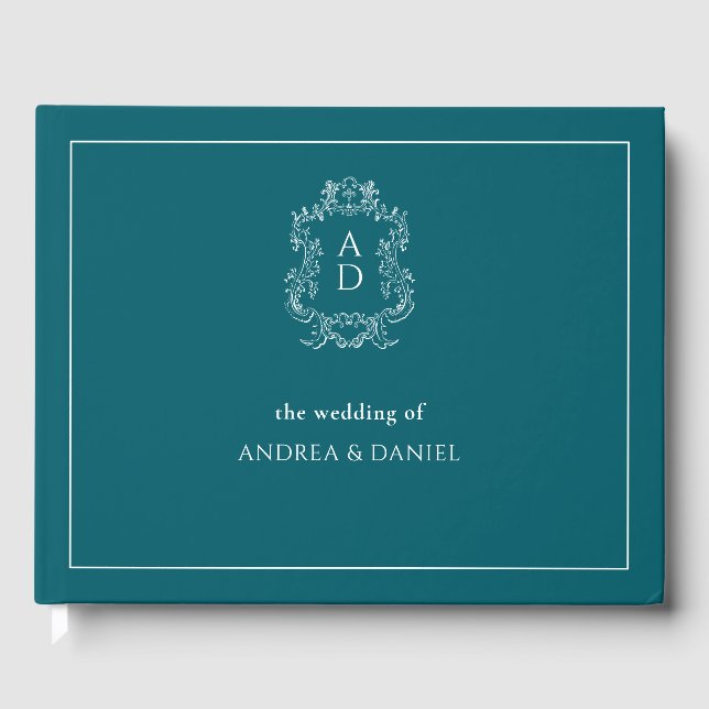 Vintage Elegant Blue With Border Wedding Gästebuch (Vorderseite)