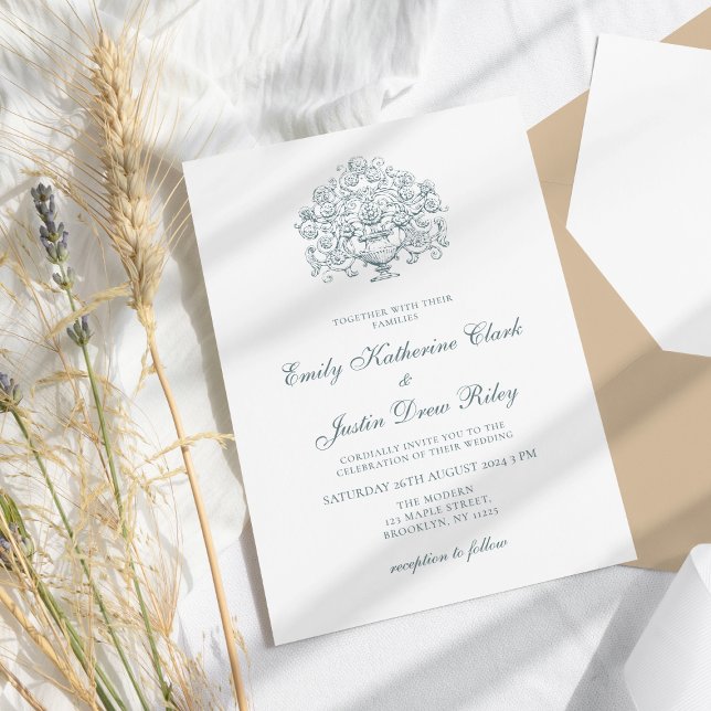 Vintage Elegant Dusty Blue Baroque Wedding Einladung (Von Creator hochgeladen)