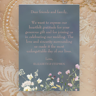 Vintage Elegant Dusty Blue Floral Wedding Dankeskarte