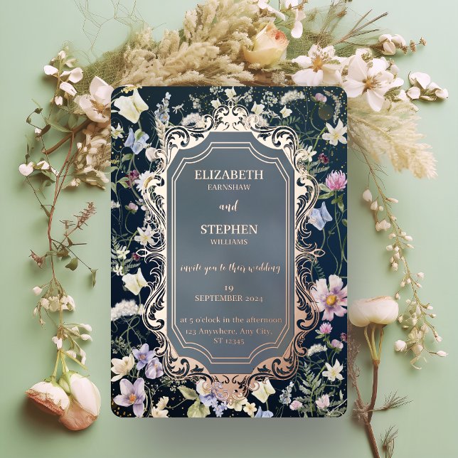 Vintage Elegant Dusty Blue Floral Wedding Folieneinladung (Von Creator hochgeladen)
