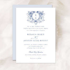 Vintage Elegant Floral Leaf Wappen Monogramm Hochz Einladung