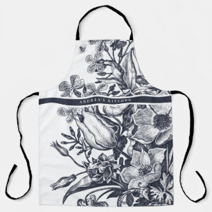 Vintage Elegant Floral Navy & White Schürze