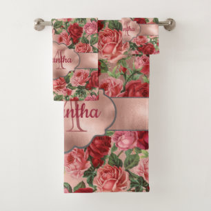 Vintage Élégant Floral Rose Rose Or Monogramme