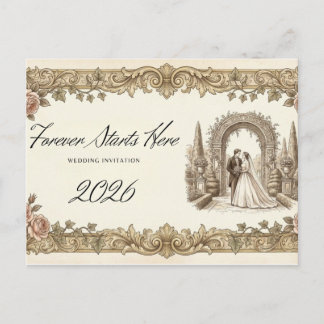 Vintage Elegant Floral Wedding Invitation Postcard
