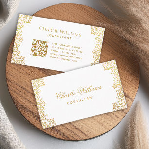 Vintage Elegant Gold Weiß QR Code Antike Schrift Visitenkarte