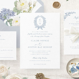 Vintage Elegant Leaf Wreath Monogram Wappen Weddin Einladung