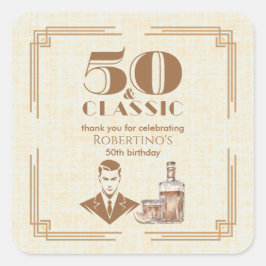 Vintage Elegant Men's Whiskey 50th Birthday Quadratischer Aufkleber