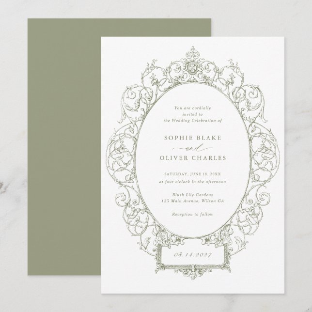 Vintage Elegant-Ornament-Bläserrahmen Hochzeit Einladung (Vorne/Hinten)