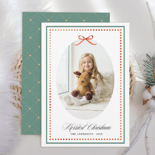Vintage Elegant Rote Schleife Grüne Weihnachtsfoto Feiertagskarte