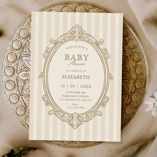 Vintage elegant soft beige baby shower einladung (Von Creator hochgeladen)