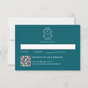 Vintage Elegant Tale Blue   Traditionell & QR Code RSVP Karte