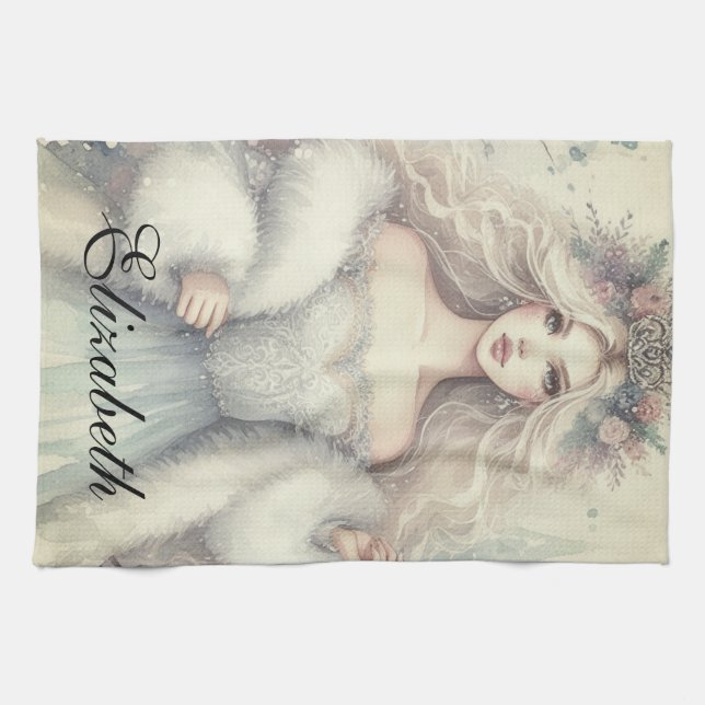 Vintage Elegant Winter Princess Mairytale Geschirrtuch (Horizontal)