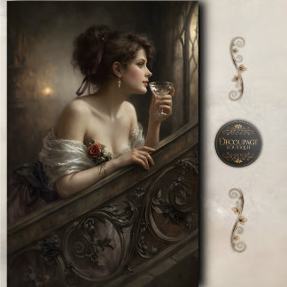 Vintage Elegant Woman Cocktail Decoupage Seidenpapier