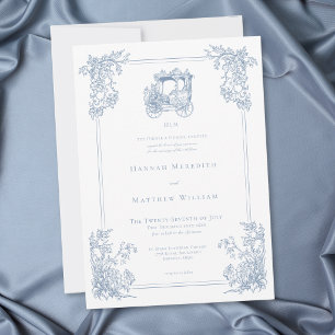 Vintage Elegante Blaue Kutsche Gartenhochzeit Einladung