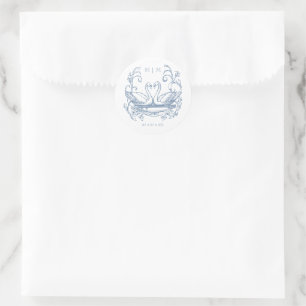 Vintage elegante blaue Schwan-Kamm-Gartenhochzeit Runder Aufkleber
