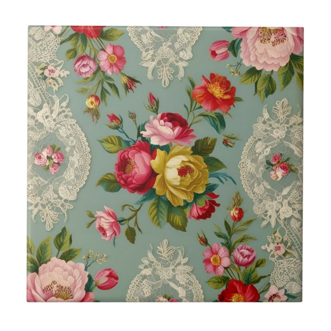 Vintage Elegante Blume Fliese (Vorderseite)
