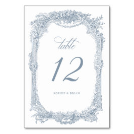 Vintage, elegante Blumen-Rahmen Dusty Blue Wedding Tischnummer