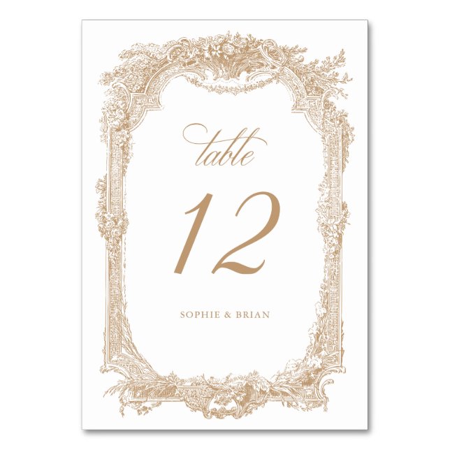 Vintage Elegante Blumen-Rahmen-Ornament Hochzeit Tischnummer (Vorderseite)
