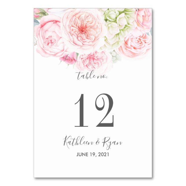 Vintage, elegante Blumenpinke Grau, jedes Farbpapi Tischnummer (Vorderseite)