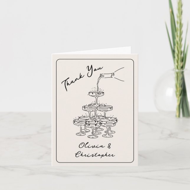 Vintage Elegante Champagne Tower Sketch Danke (Vorderseite)
