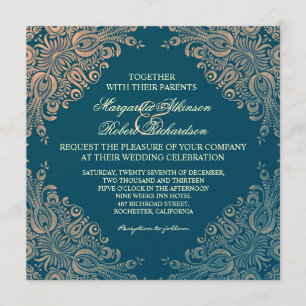 Vintage elegante Chicdamast-Hochzeitseinladungen Einladung