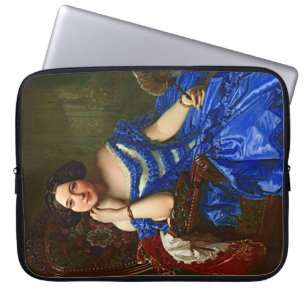 Vintage elegante Dame in blauem Kleid Laptopschutzhülle