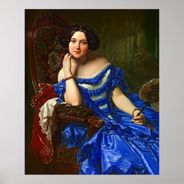 Vintage elegante Dame in blauem Kleid Poster (Vorne)