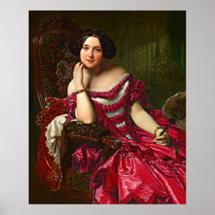 Vintage elegante Dame in rotem Kleid Poster