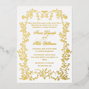Vintage Elegante Goldene Blume Folieneinladung