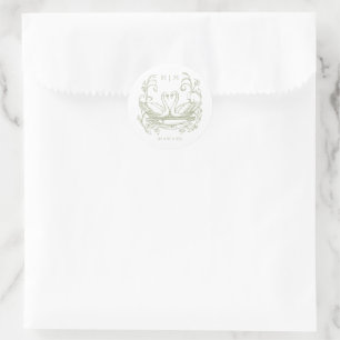 Vintage Elegante Grüne Schwan-Kamm-Gartenhochzeit Runder Aufkleber