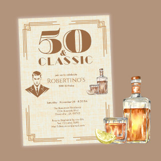 Vintage Elegante Herren-Whisky 50. Geburtstag Einladung