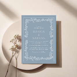 Vintage, elegante Hochzeit von Blauen und Weißen B Einladung