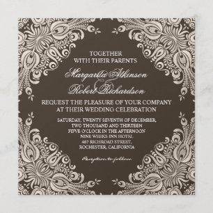 vintage élégante invitation mariage damassé chic