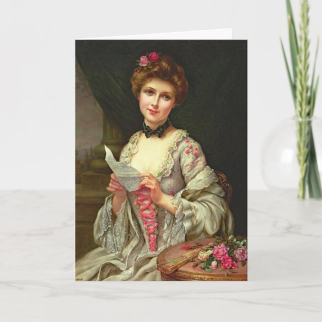 Vintage Elegante Lady & Bouquet aus Rose Karte (Vorderseite)