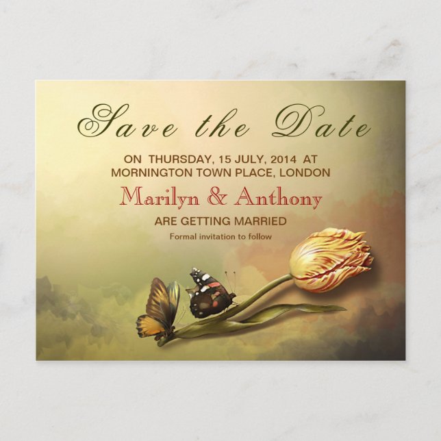 Vintage, elegante Postkarten Save the Date (Vorderseite)
