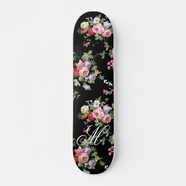 Vintage, elegante rosa botanische Rose mit Blumen Skateboard (Vorne)
