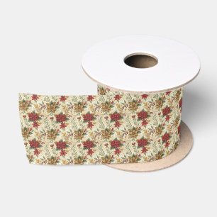 Vintage Elegante Rot & Gold Poinsettia Florenz Satinband